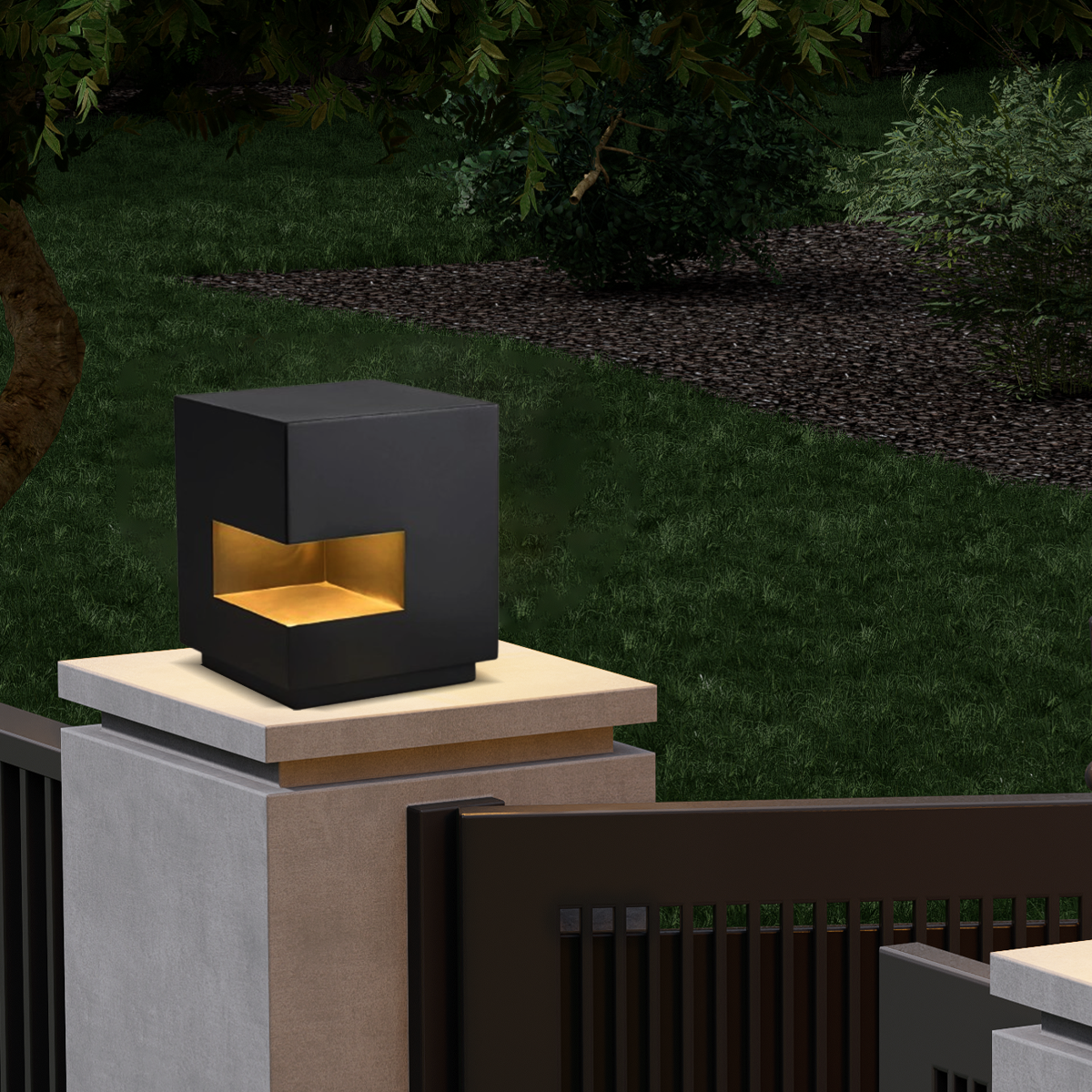 Arcato Modern Square Outdoor Pillar Light - Black Metal for Courtyard