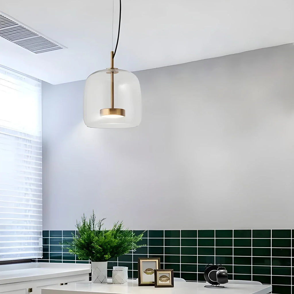 Modern Artisan Glass Pendant - Elegant Hand-Blown Globe Hanging Light for Dining Room