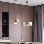 Modern Artisan Glass Pendant - Elegant Hand-Blown Globe Hanging Light for Dining Room