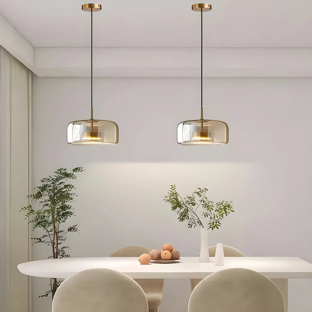 Modern Artisan Glass Pendant - Elegant Hand-Blown Globe Hanging Light for Dining Room