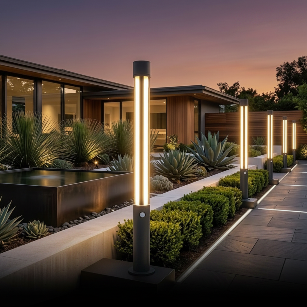 Irondale Industrial Outdoor Pathway Light - Black Metal Cylindrical Design for Courtyard