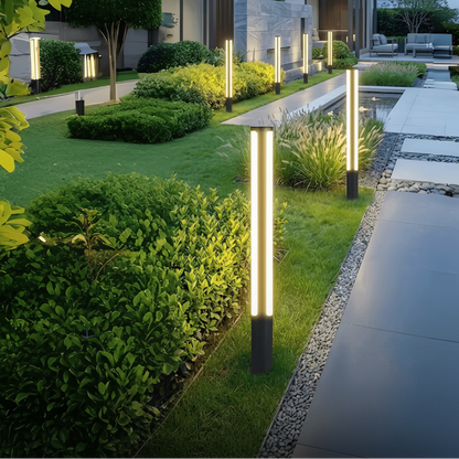 Irondale Industrial Outdoor Pathway Light - Black Metal Cylindrical Design for Courtyard
