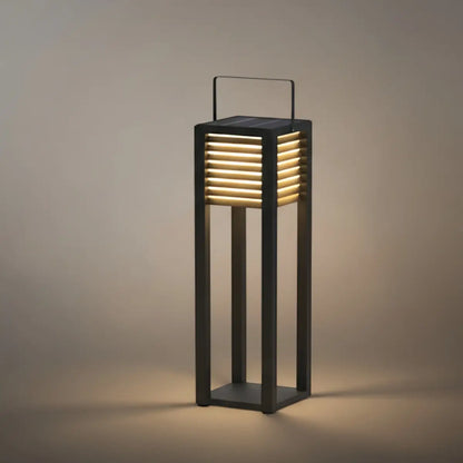 NuvlightModern Solar Outdoor Floor Lamp – Rectangular Black Lantern Light Garden/Patio