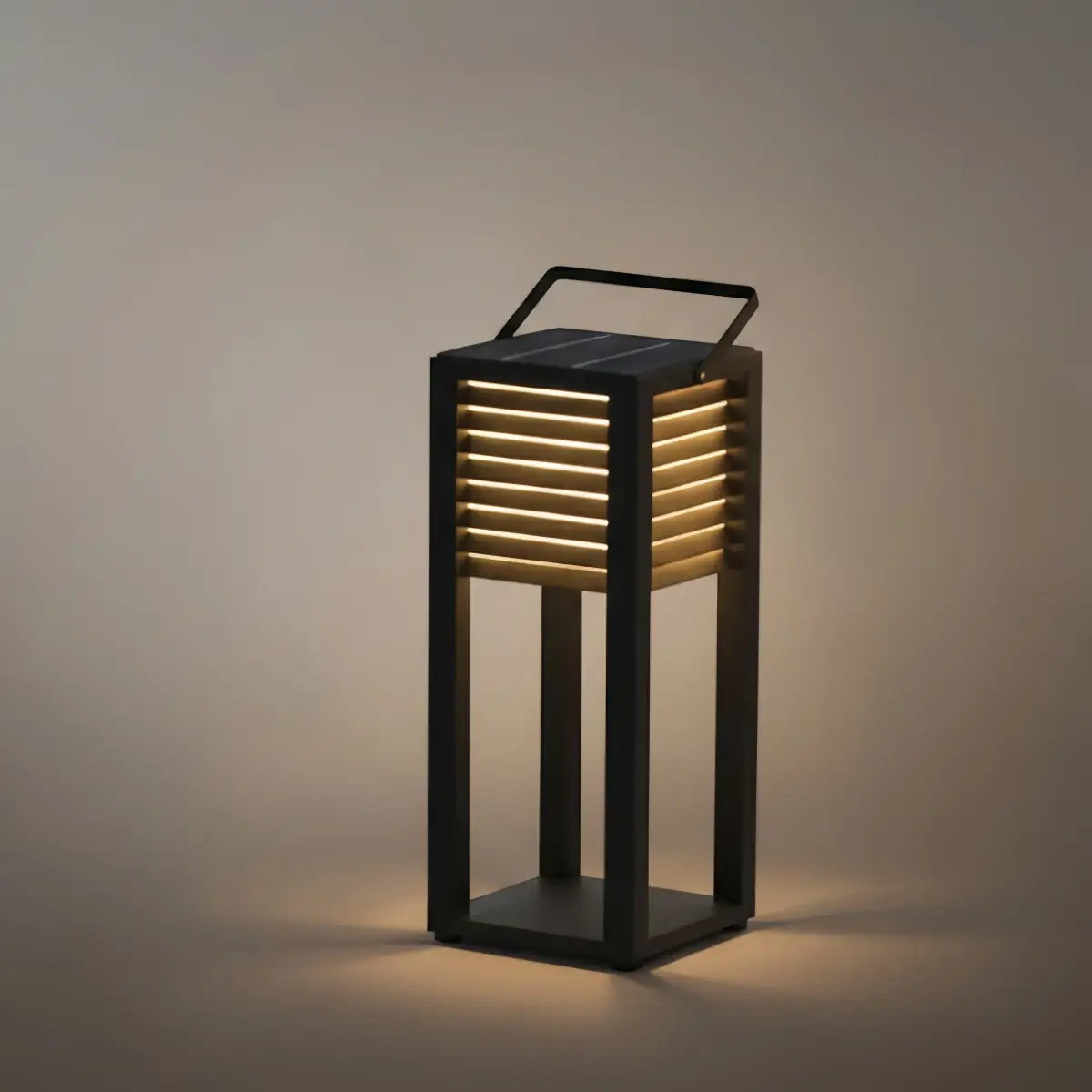 Nuvlight Modern Solar Outdoor Floor Lamp – Rectangular Black Lantern Light Garden/Patio
