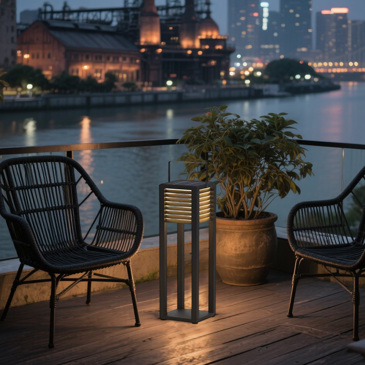Nuvlight Modern Solar Outdoor Floor Lamp – Rectangular Black Lantern Light Garden/Patio