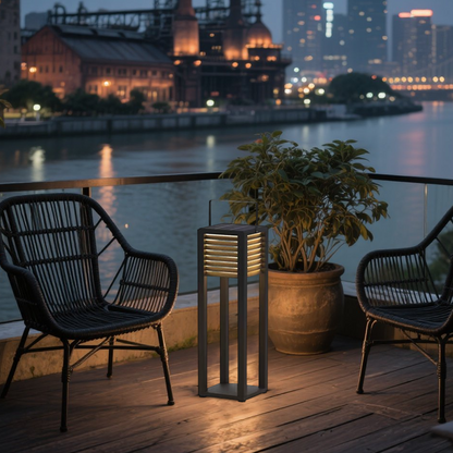 Nuvlight Modern Solar Outdoor Floor Lamp – Rectangular Black Lantern Light Garden/Patio