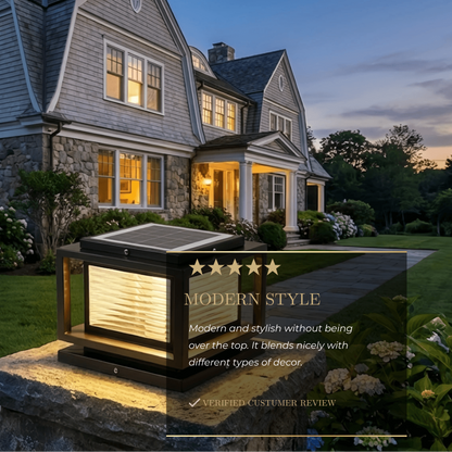 Arcato Modern LED Outdoor Pillar Lights - Black Metal/Glass Solar Rectangular Garden