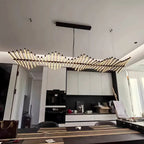 Modern Fishbone Linear Chandelier - Industrial Multi-Light Pendant for Dining Table & Island