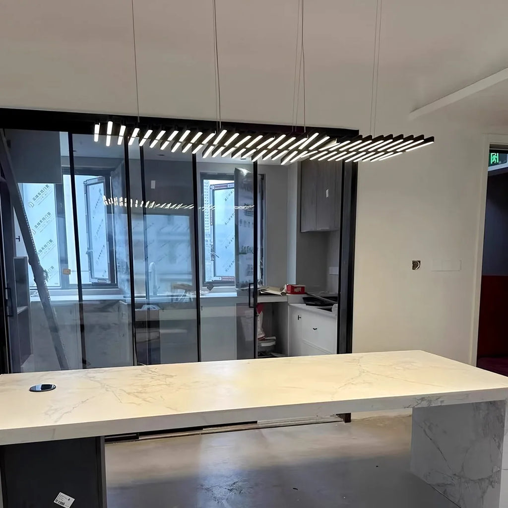 Modern Fishbone Linear Chandelier - Industrial Multi-Light Pendant for Dining Table & Island
