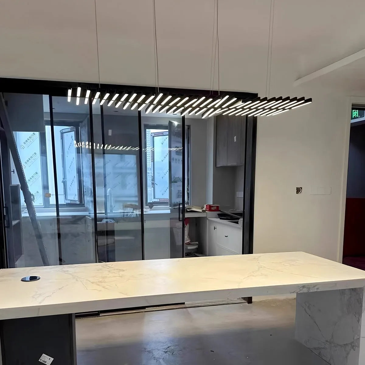 Modern Fishbone Linear Chandelier - Industrial Multi-Light Pendant for Dining Table & Island