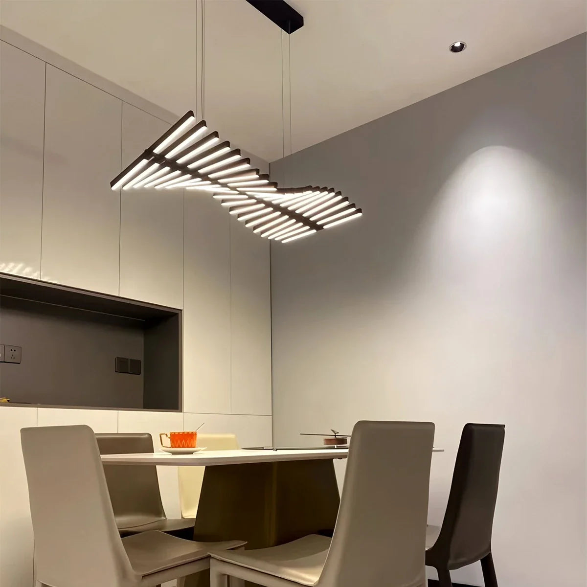 Modern Fishbone Linear Chandelier - Industrial Multi-Light Pendant for Dining Table & Island