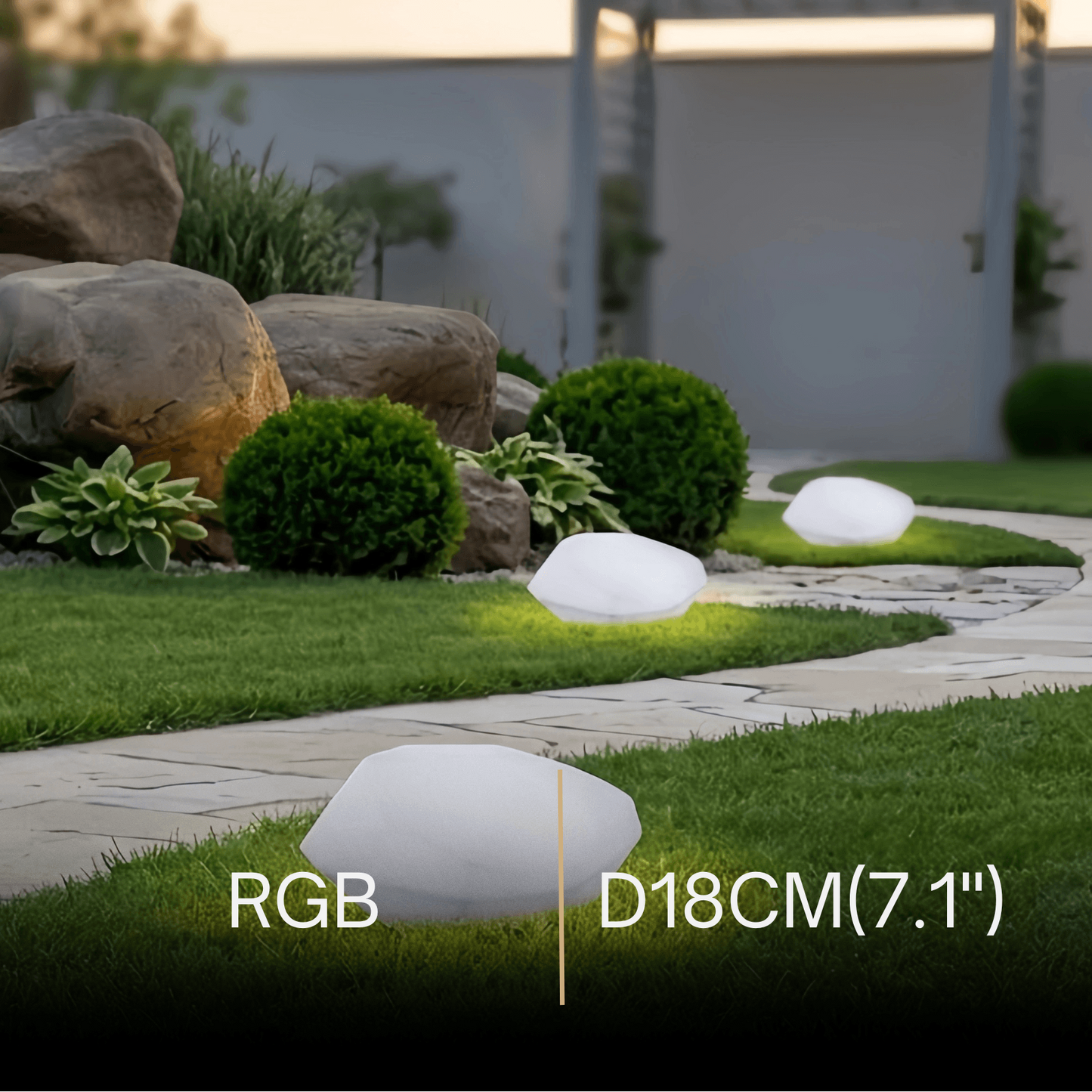 Lunara Art Deco RGB Pathway Light - Rechargeable Rock Design for Outdoor/Garden