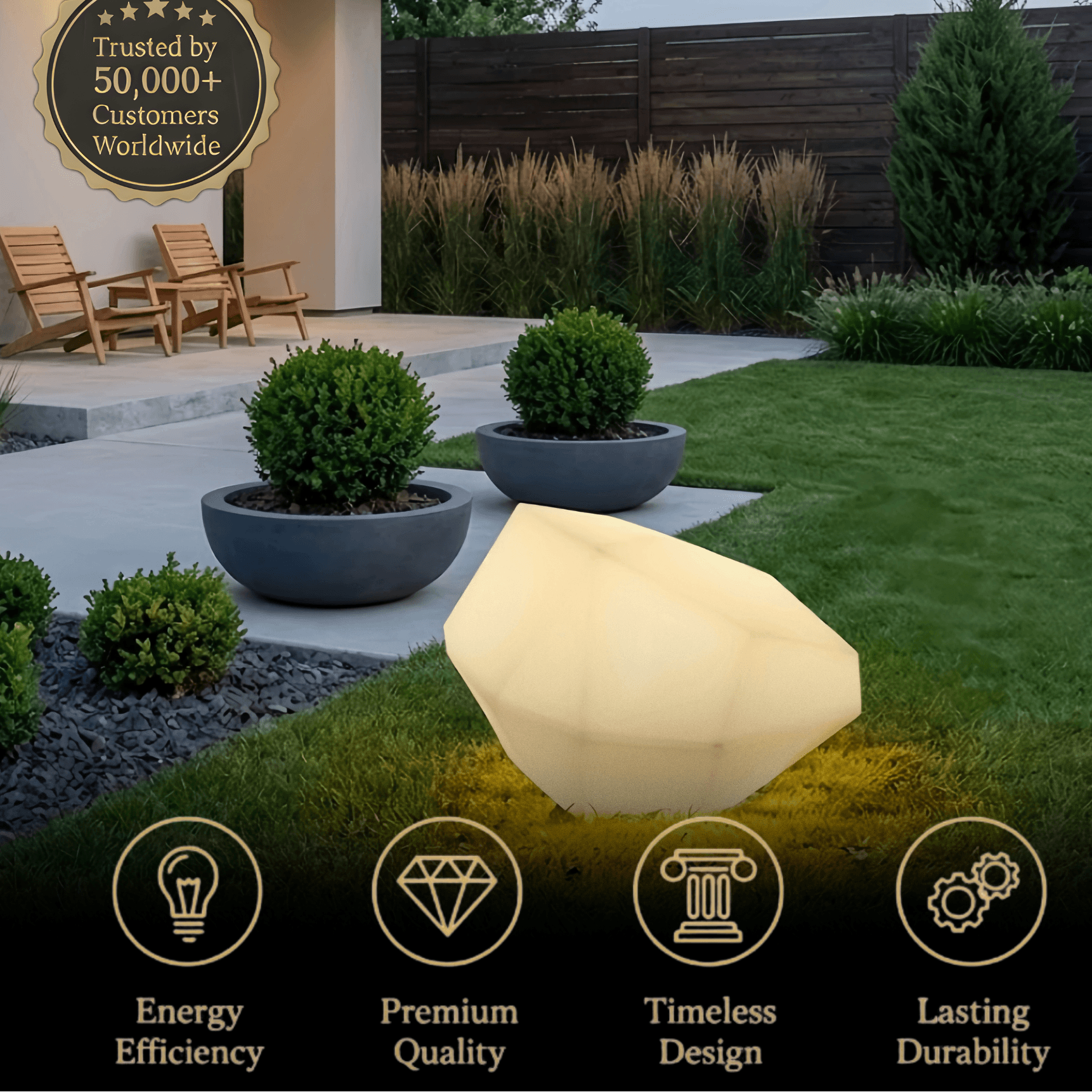 Nuvlight Art Deco RGB Pathway Light - Rechargeable Rock Design for Outdoor/Garden