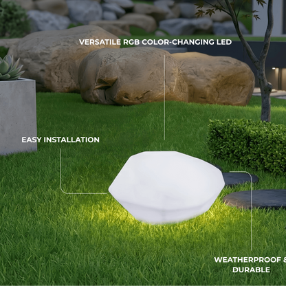 Lunara Art Deco RGB Pathway Light - Rechargeable Rock Design for Outdoor/Garden