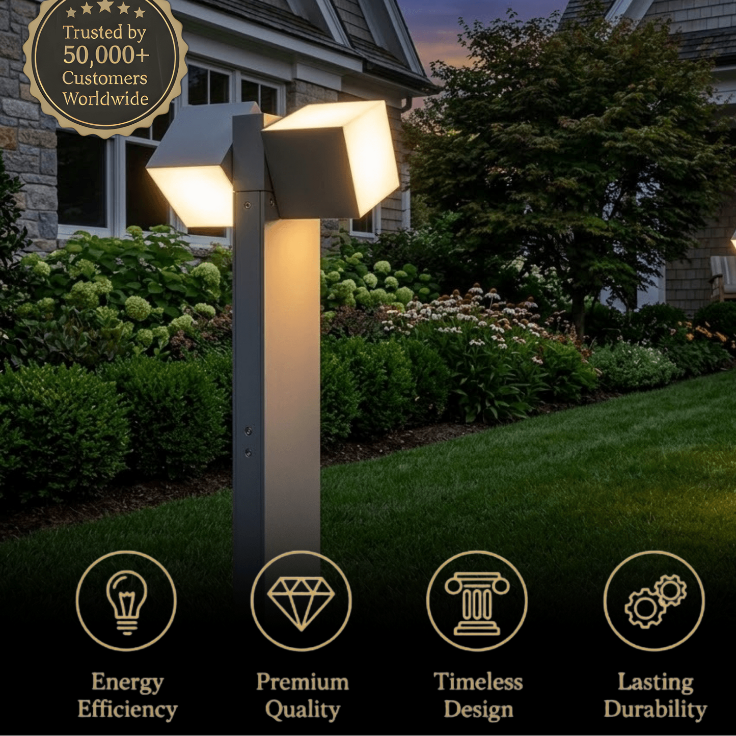 Stellar Minimalist Geometric Pathway Lamp – Black Metal Outdoor Light