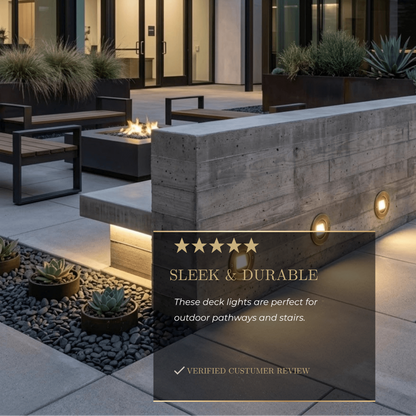 Irondale Minimalist Outdoor Deck Lights - Black Metal & Glass Cylindrical for Stairs