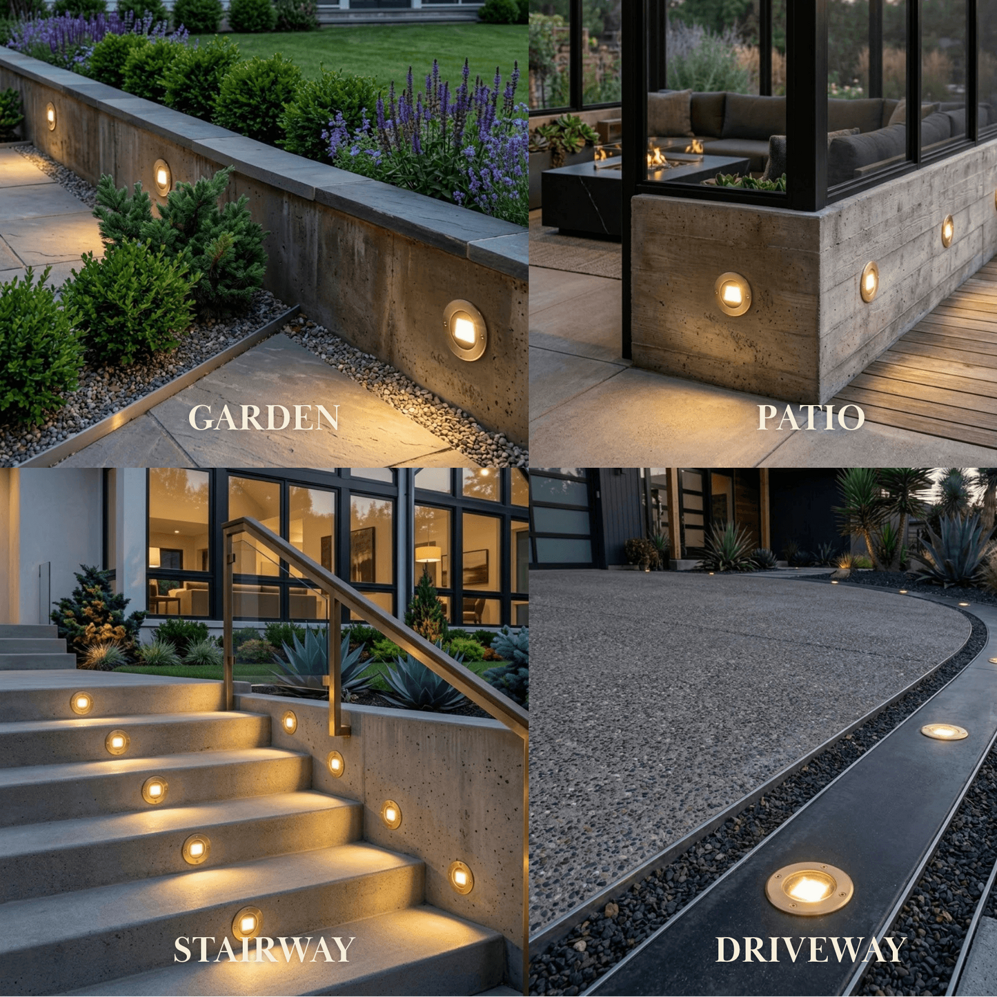 Irondale Minimalist Outdoor Deck Lights - Black Metal & Glass Cylindrical for Stairs