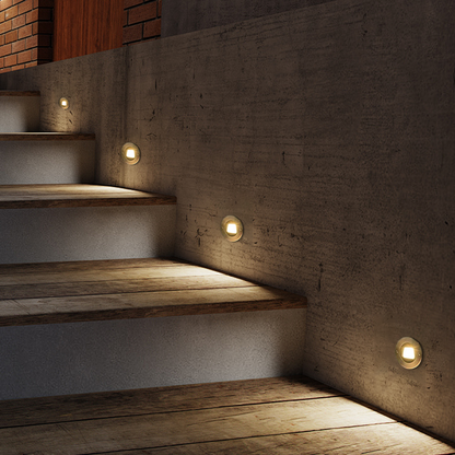 Irondale Minimalist Outdoor Deck Lights - Black Metal & Glass Cylindrical for Stairs