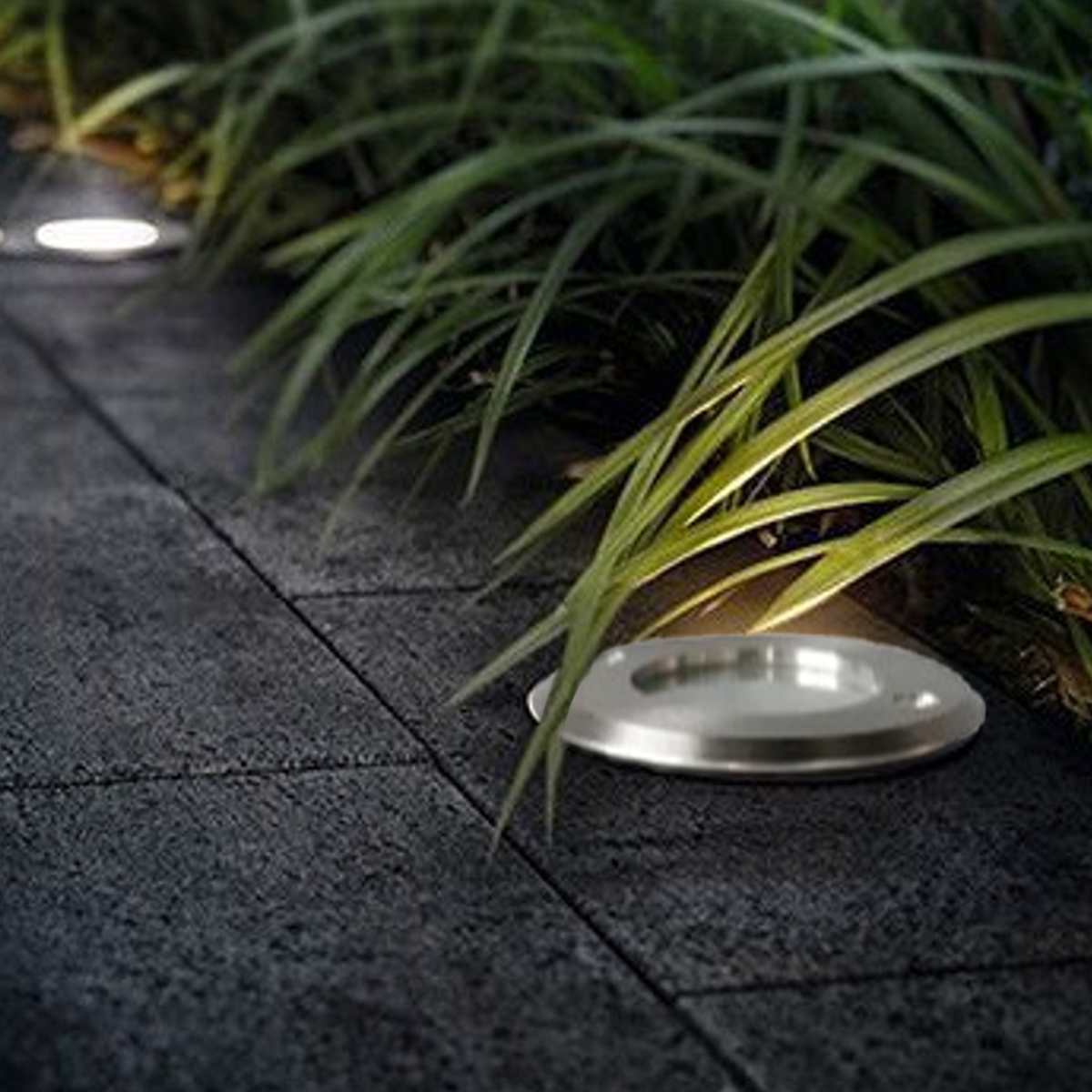 Irondale Minimalist Outdoor Ground Lights - Black Metal & Glass Round Design for Garden