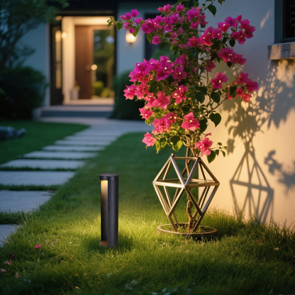 Irondale Minimalist Solar Outdoor Lamp - Black Metal Cylindrical Design Garden/Pathway