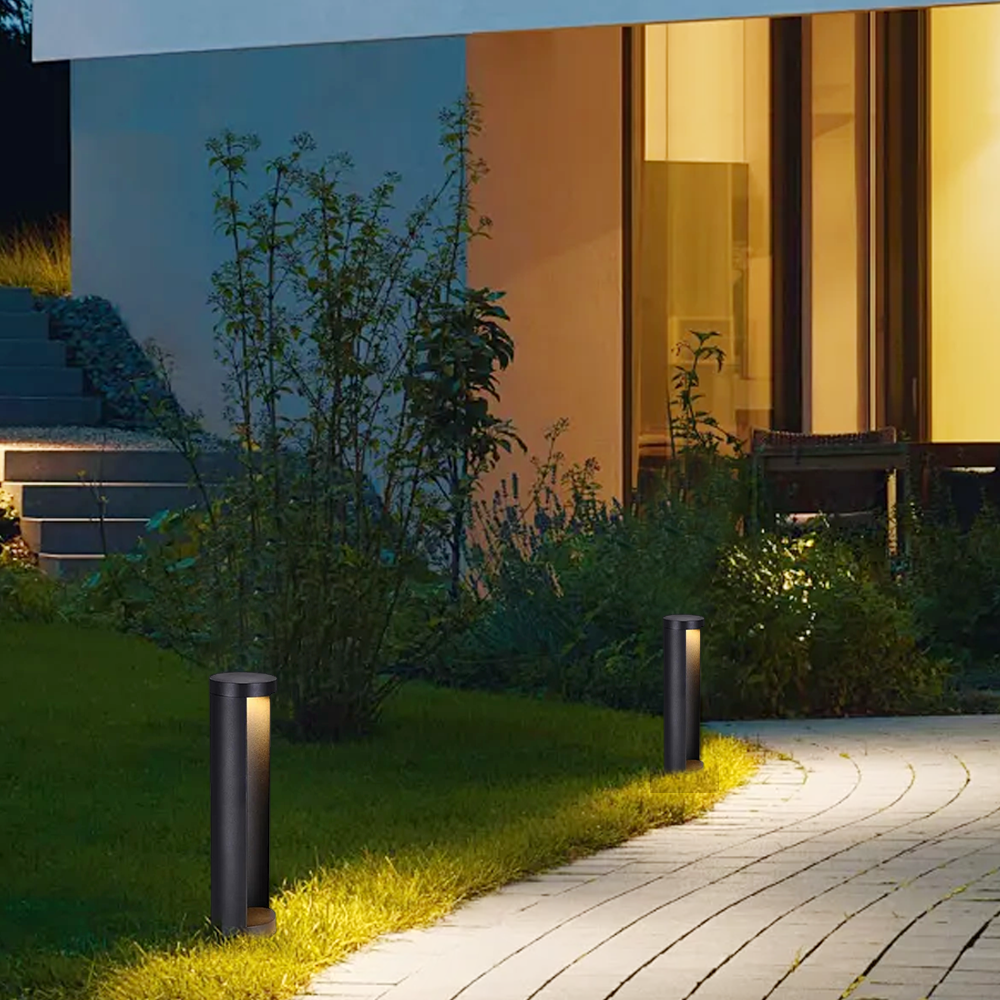 Irondale Minimalist Solar Outdoor Lamp - Black Metal Cylindrical Design Garden/Pathway