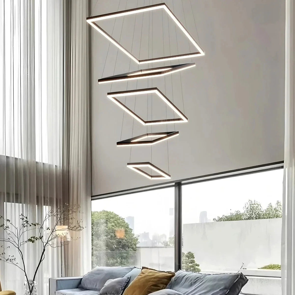Modern Black Rectangular Chandelier - Tiered Linear Pendant Light for Dining Table & Island