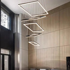 Modern Black Rectangular Chandelier - Tiered Linear Pendant Light for Dining Table & Island