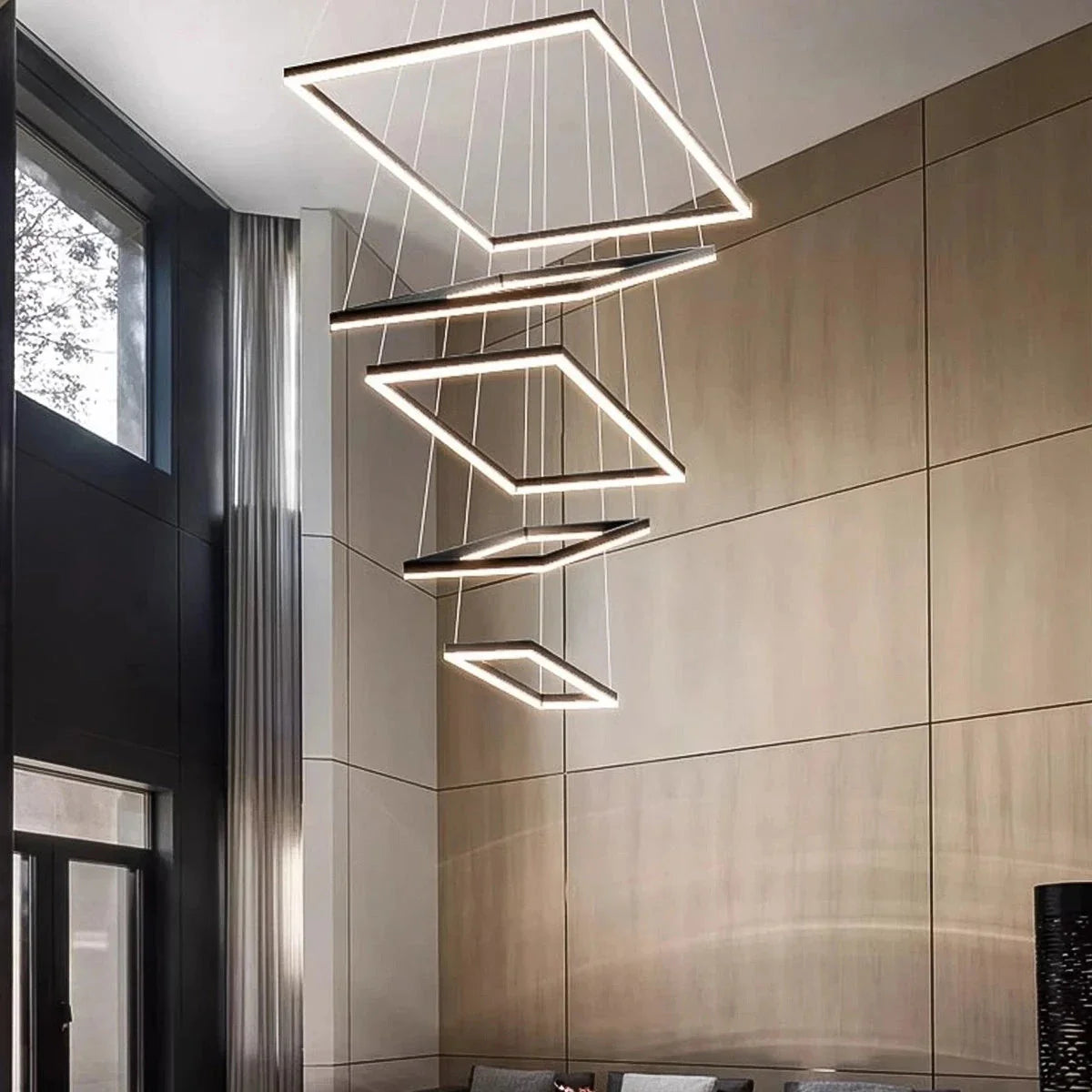 Modern Black Rectangular Chandelier - Tiered Linear Pendant Light for Dining Table & Island