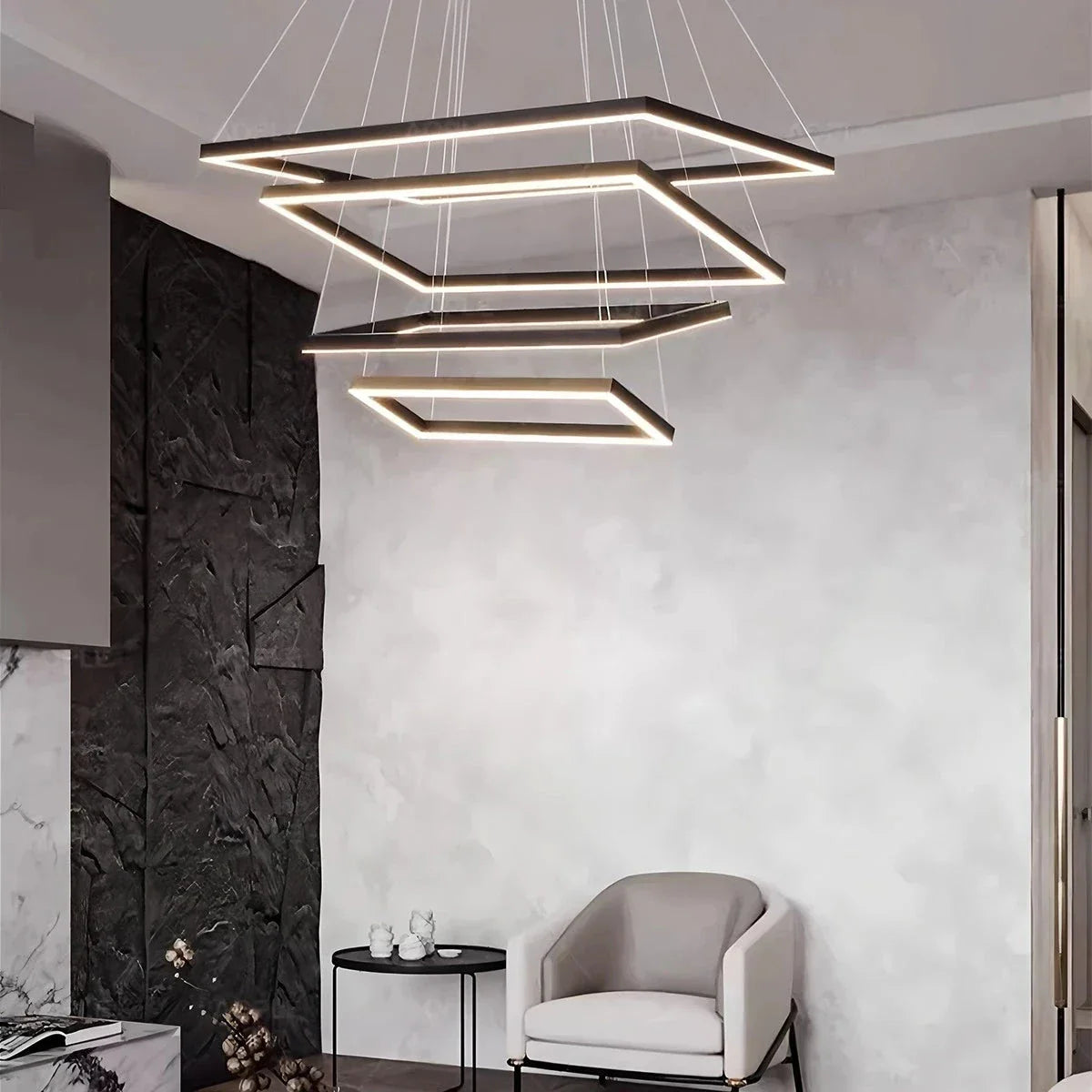 Modern Black Rectangular Chandelier - Tiered Linear Pendant Light for Dining Table & Island