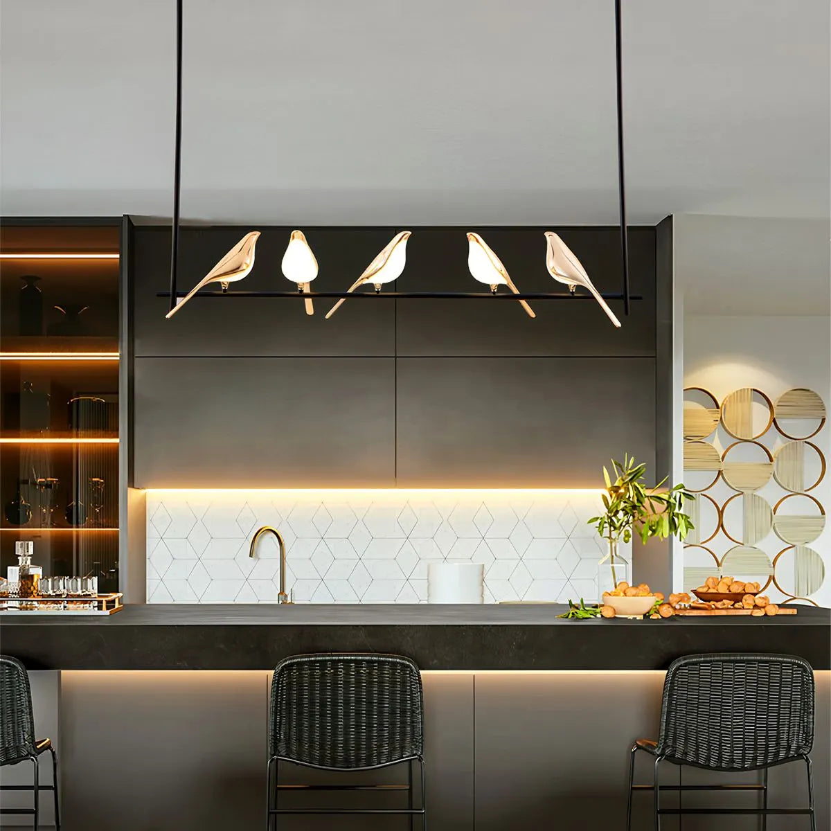 Modern Gold Bird Chandelier - Artistic Flying Swallows LED Pendant for High Ceiling & Living Room
