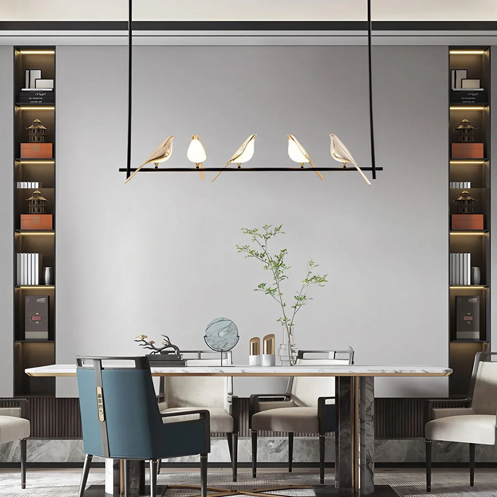 Modern Gold Bird Chandelier - Artistic Flying Swallows LED Pendant for High Ceiling & Living Room