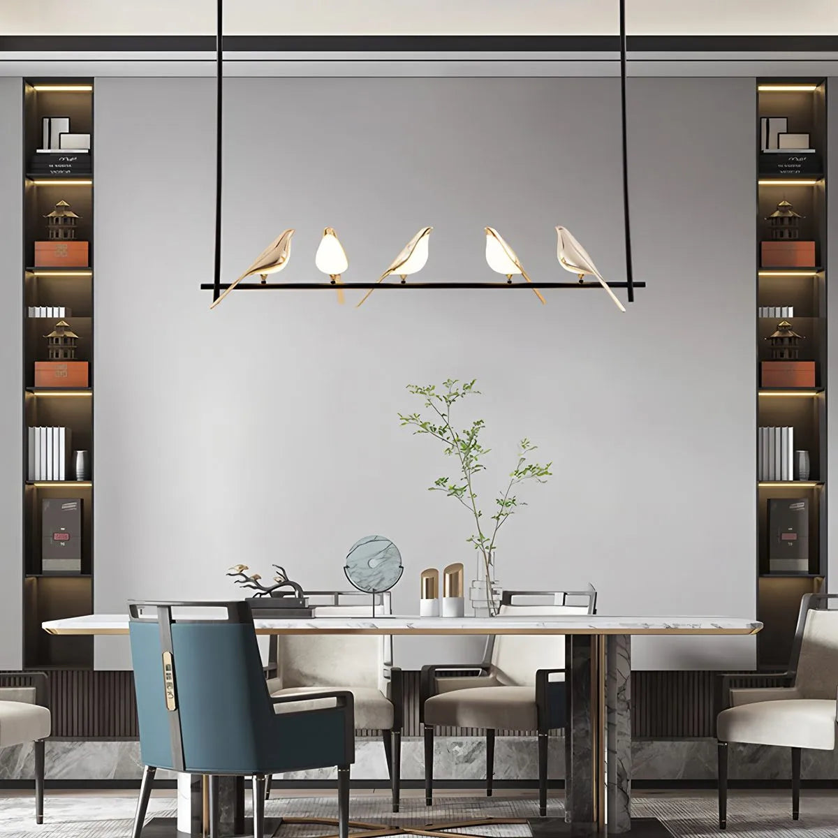 Modern Gold Bird Chandelier - Artistic Flying Swallows LED Pendant for High Ceiling & Living Room
