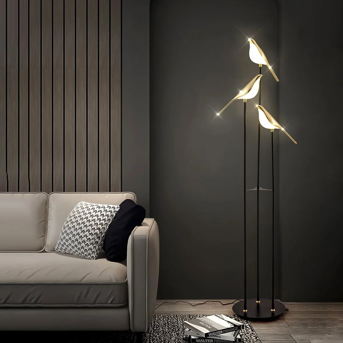 Modern Gold Bird Chandelier - Artistic Flying Swallows LED Pendant for High Ceiling & Living Room