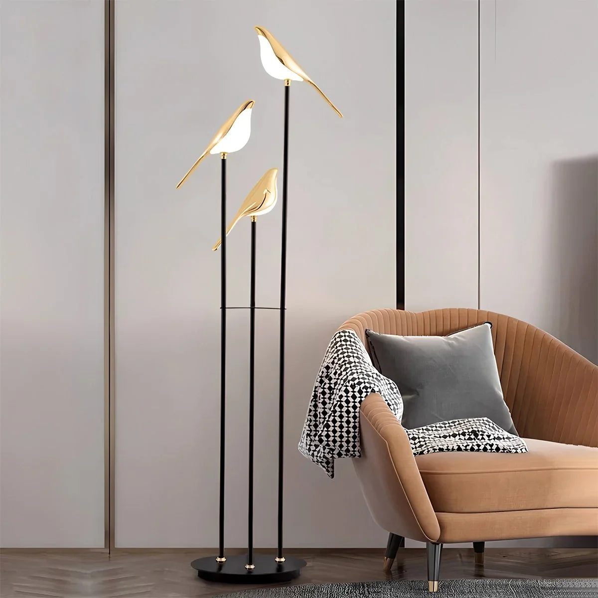 Modern Gold Bird Chandelier - Artistic Flying Swallows LED Pendant for High Ceiling & Living Room