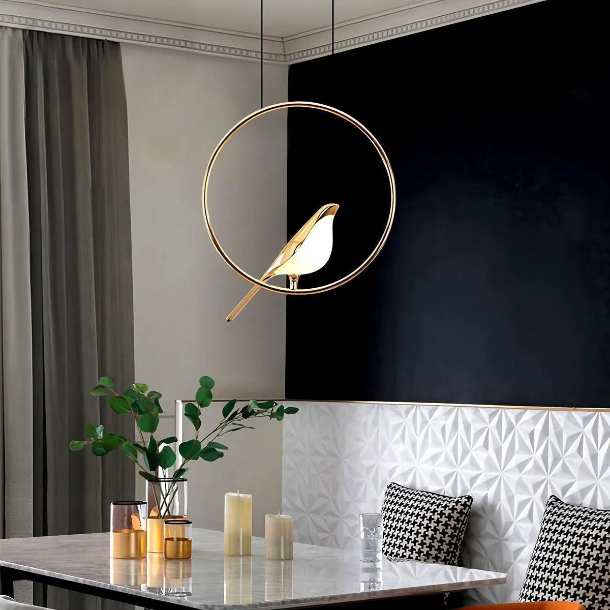 Modern Gold Bird Chandelier - Artistic Flying Swallows LED Pendant for High Ceiling & Living Room