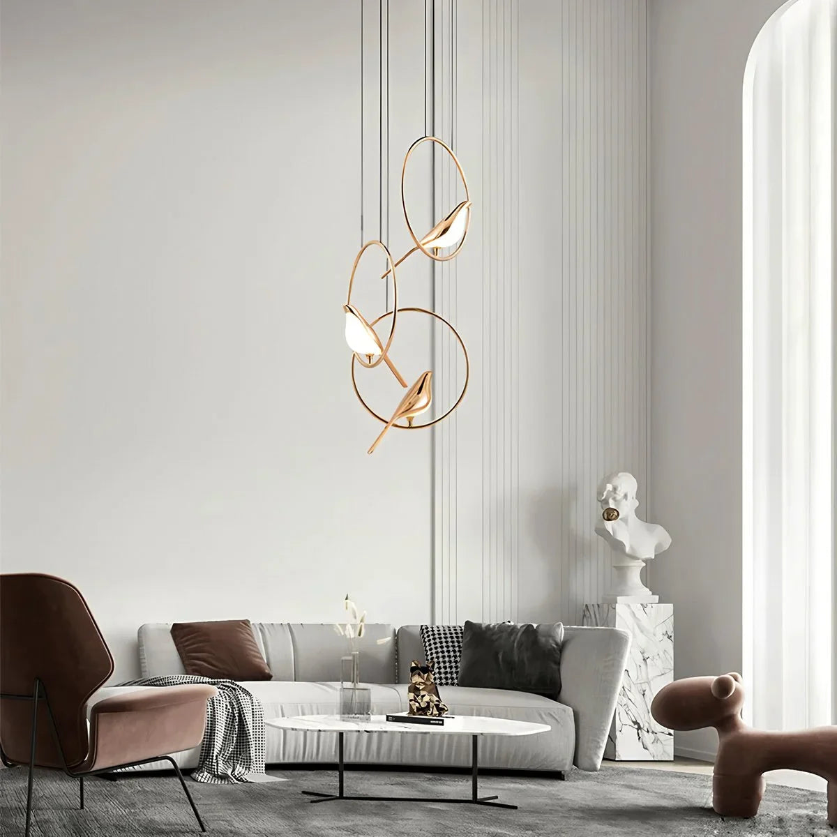 Modern Gold Bird Chandelier - Artistic Flying Swallows LED Pendant for High Ceiling & Living Room