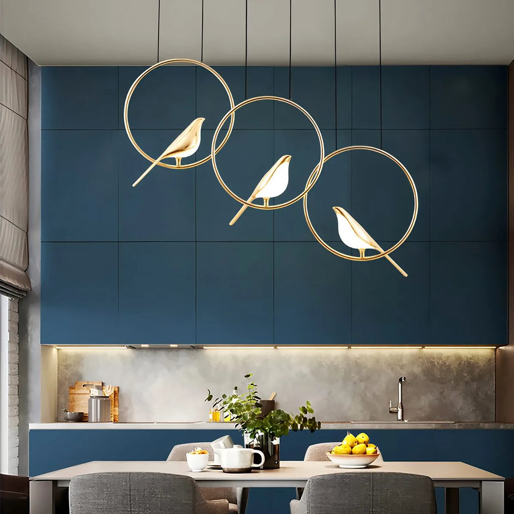 Modern Gold Bird Chandelier - Artistic Flying Swallows LED Pendant for High Ceiling & Living Room