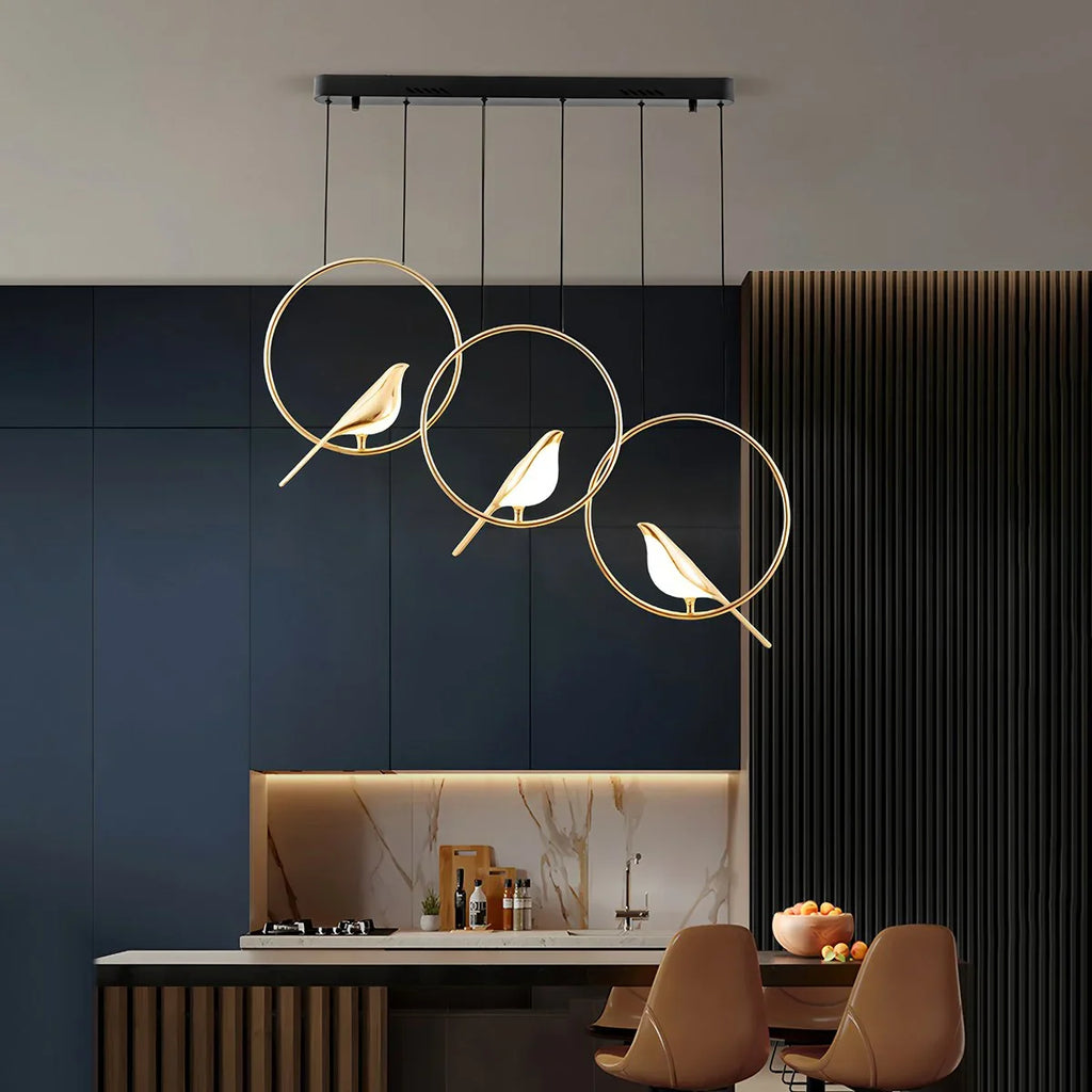 Modern Gold Bird Chandelier - Artistic Flying Swallows LED Pendant for High Ceiling & Living Room