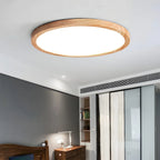 Nordic Wood Halo Ceiling Light - Japandi Round LED Flush Mount for Bedroom & Nursery