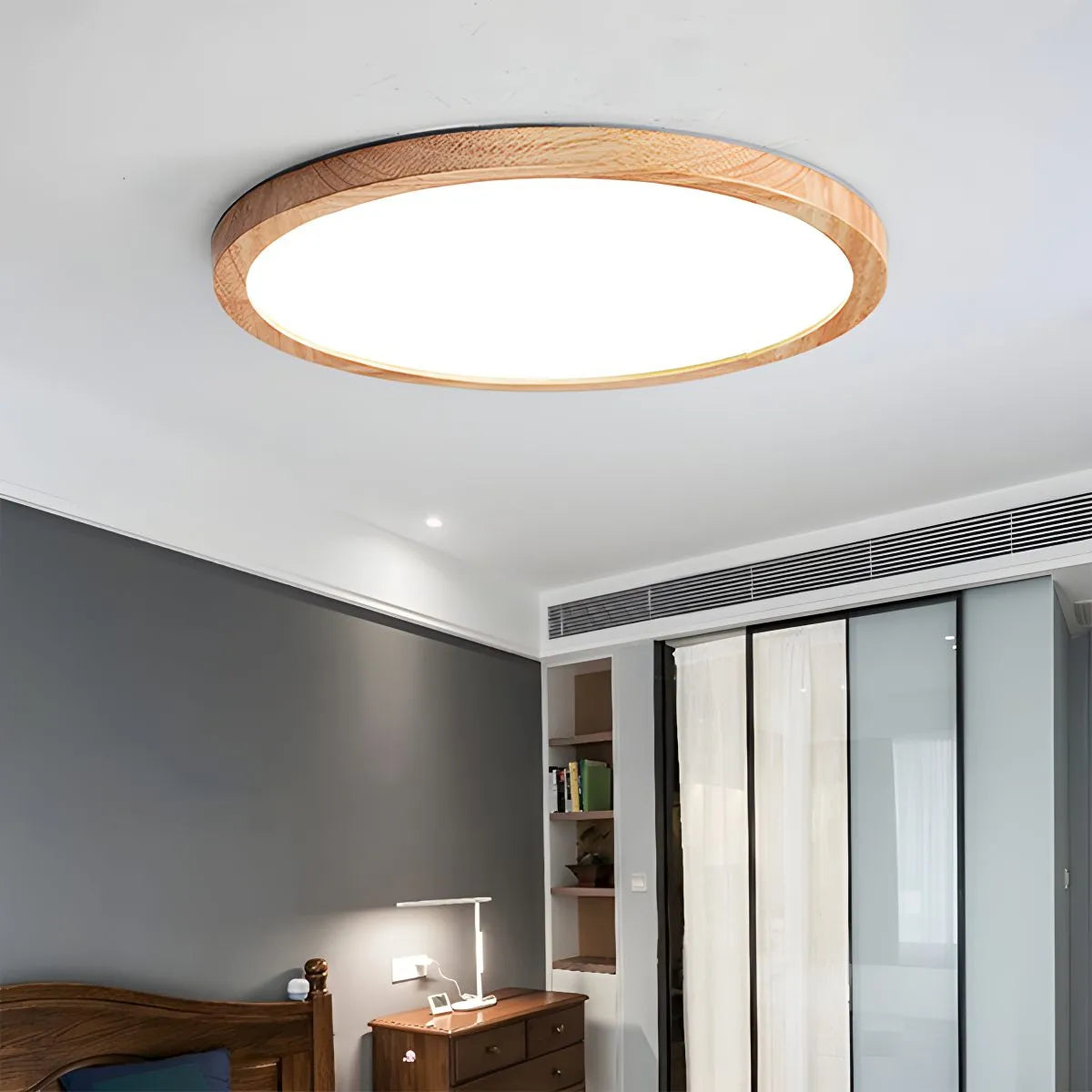 Round Wood LED Flush Mount Ceiling Light