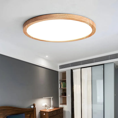 Round Wood LED Flush Mount Ceiling Light