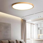 Nordic Wood Halo Ceiling Light - Japandi Round LED Flush Mount for Bedroom & Nursery