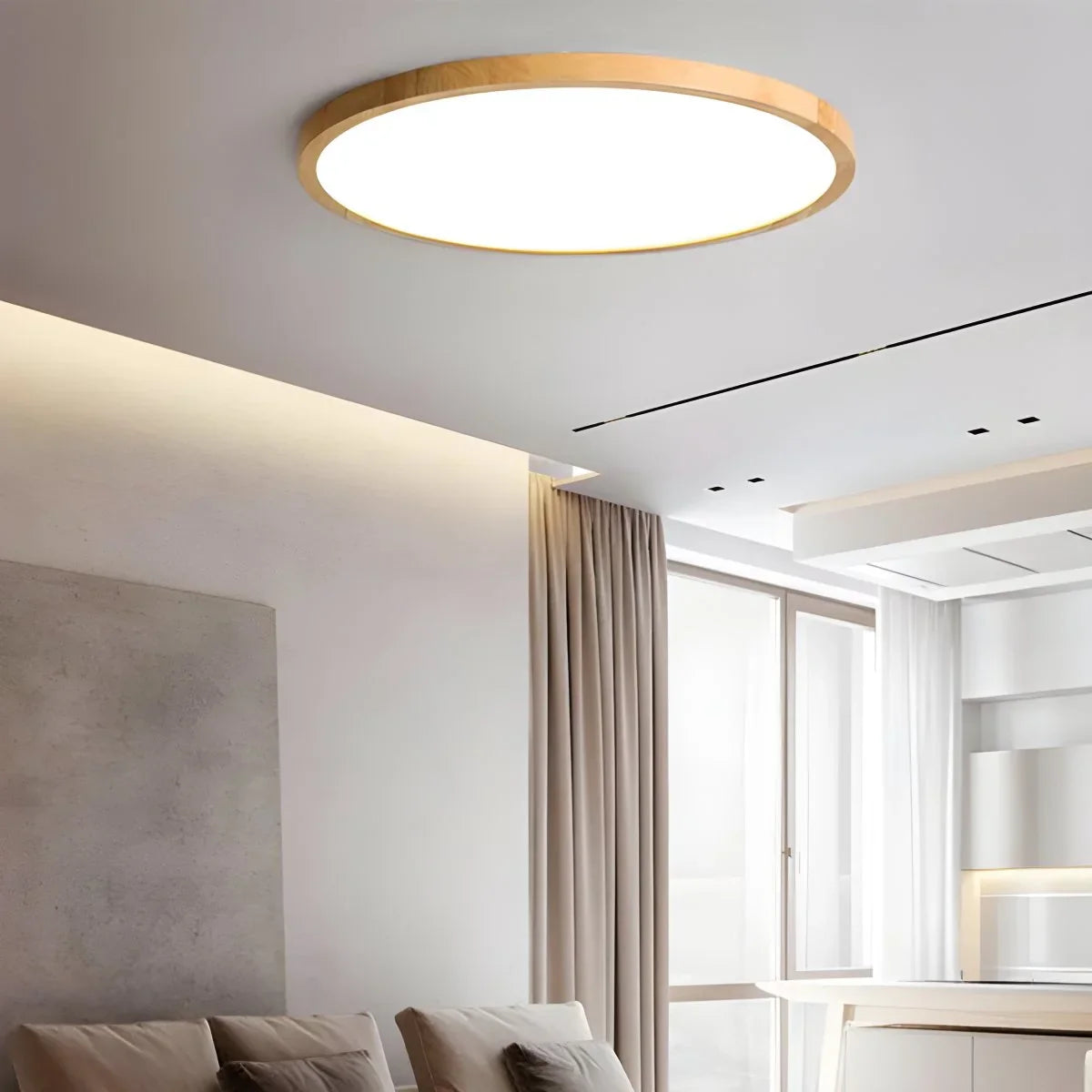Round Wood LED Flush Mount Ceiling Light