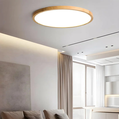 Round Wood LED Flush Mount Ceiling Light