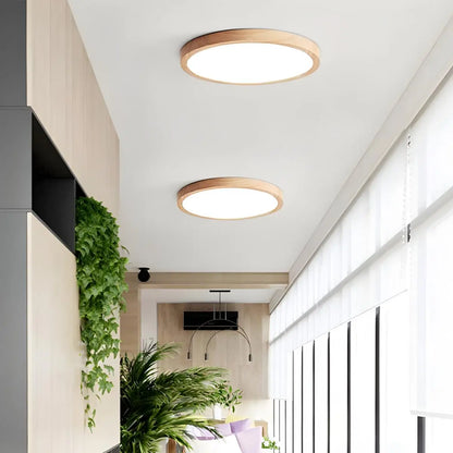 Round Wood LED Flush Mount Ceiling Light