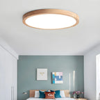 Nordic Wood Halo Ceiling Light - Japandi Round LED Flush Mount for Bedroom & Nursery