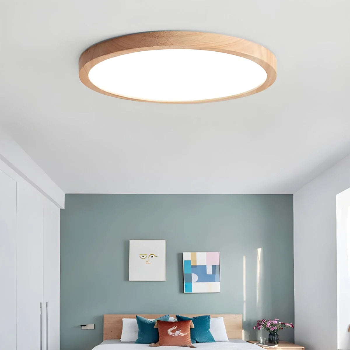 Round Wood LED Flush Mount Ceiling Light