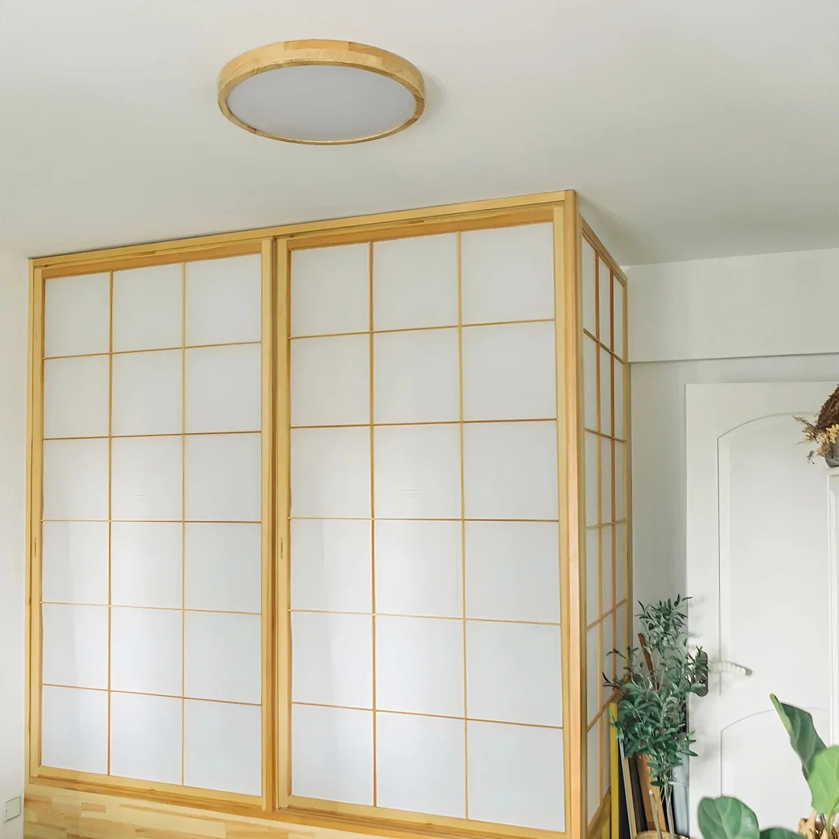 Round Wood LED Flush Mount Ceiling Light