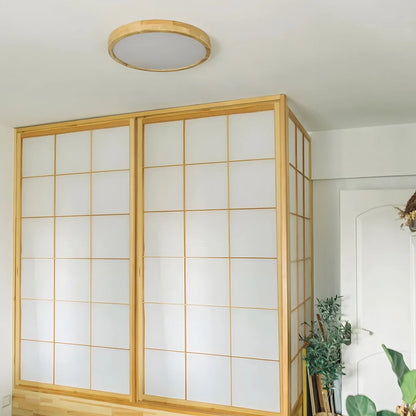 Round Wood LED Flush Mount Ceiling Light