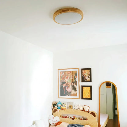 Round Wood LED Flush Mount Ceiling Light